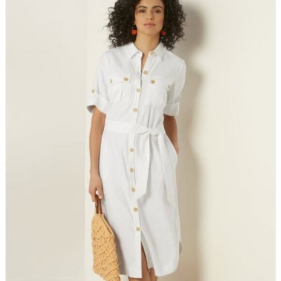 Soft Surroundings  SZXS White Linen Shirt Dress Old $ Quiet Luxury Safari Career - Picture 1 of 12